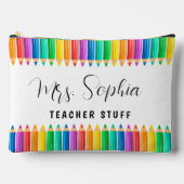 かわいいレインボーカラーペンシルパーソナライズされた先生 アクセサリーポーチ (正面)