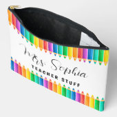 かわいいレインボーカラーペンシルパーソナライズされた先生 アクセサリーポーチ (見開き)