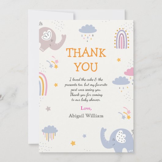 かわいいレインボーガールズベビーシャワーサンキューカード サンキューカード (正面)