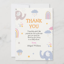 かわいいレインボーガールズベビーシャワーサンキューカード