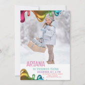 かわいいレインボーキッズ写真第3回スライムバースデーパーティー 招待状 (正面)