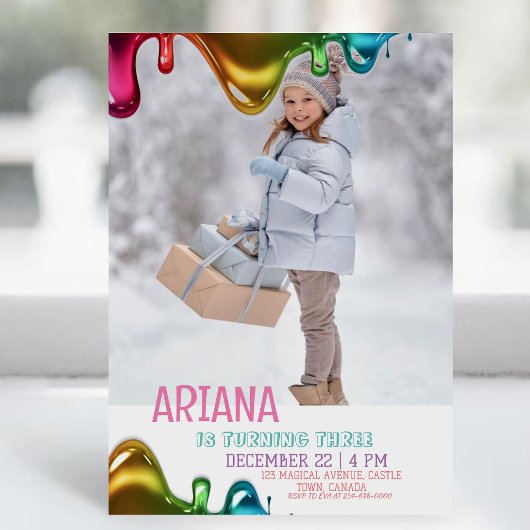 かわいいレインボーキッズ写真第3回スライムバースデーパーティー 招待状