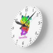 かわいいレインボーキャットユニコーン女の子スクリプトルームデコール ラウンド壁時計 (傾斜)