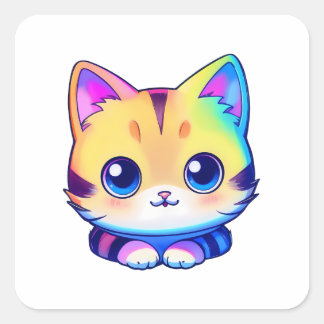 かわいいレインボーキャット スクエアシール
