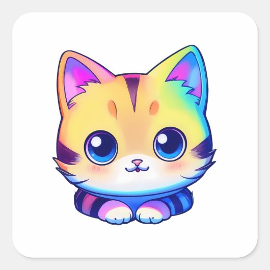 かわいいレインボーキャット スクエアシール (正面)