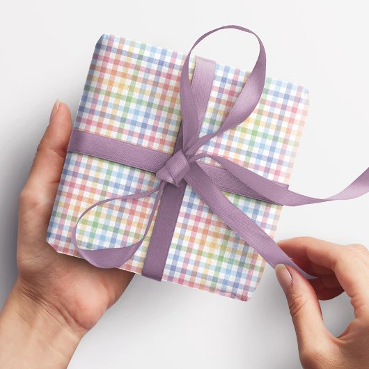 かわいいレインボーギンガムプレイドカラフルパステル ラッピングペーパー