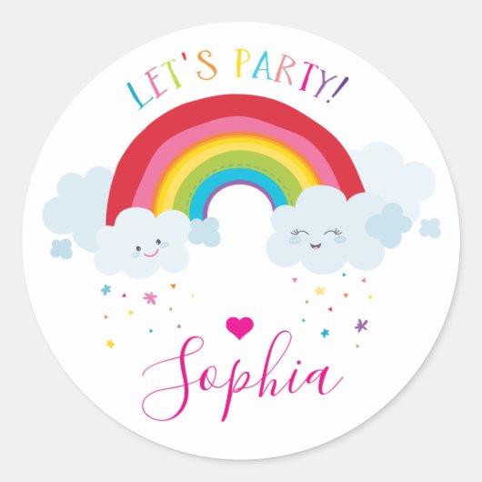 かわいいレインボークラウドかわいいイラストレーション ラウンドシール (正面)
