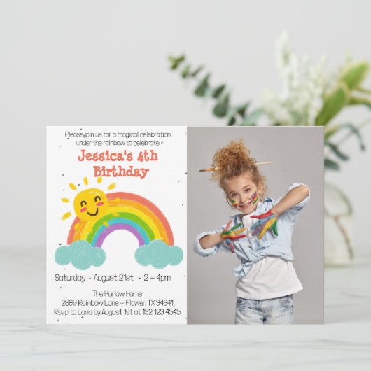 かわいいレインボークラウドキッズフォト誕生日 招待状 (スタンド正面)