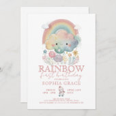 かわいいレインボークラウド&フラワーガール誕生日 招待状 (正面/裏面)