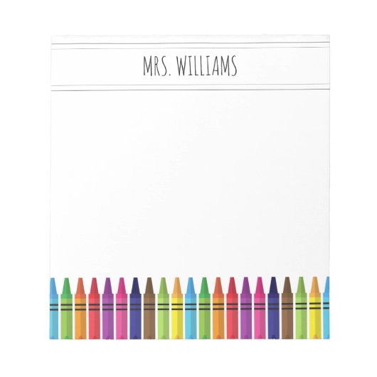 かわいいレインボークレヨン小学校先生 ノートパッド (正面)