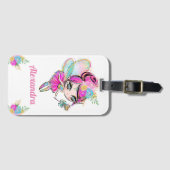 かわいいレインボーグリッターピクシー妖精と名前をカスタムする ラゲッジタグ (正面横)