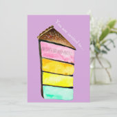 かわいいレインボーケーキの女の子やトゥイーンバースデーパーティー 招待状 (スタンド正面)