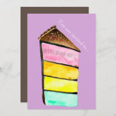 かわいいレインボーケーキの女の子やトゥイーンバースデーパーティー 招待状 (正面/裏面)