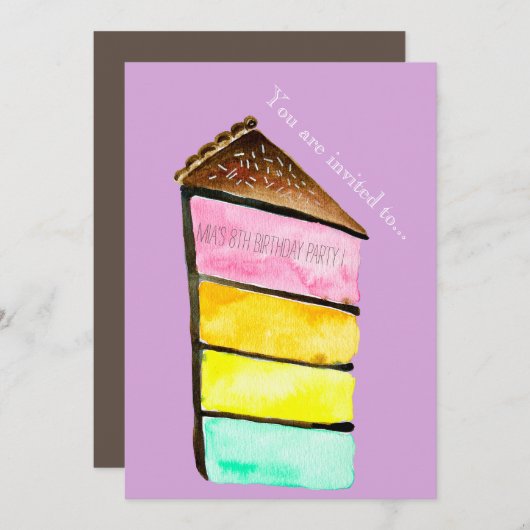 かわいいレインボーケーキの女の子やトゥイーンバースデーパーティー 招待状 (正面/裏面)