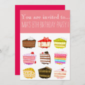 かわいいレインボーケーキの女の子やトゥイーンバースデーパーティー 招待状 (正面/裏面)
