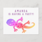 かわいいレインボーゲッコリザードバースデーパーティー インビテーションポストカード (正面)