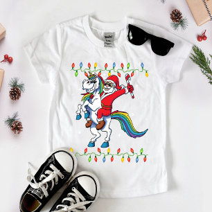 かわいいレインボーサンタ乗りユニコーン ベビーTシャツ