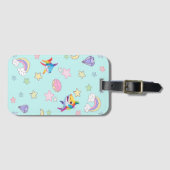 かわいいレインボーシャーク誕生日スターパーティーファミリーキッズ ラゲッジタグ (正面横)