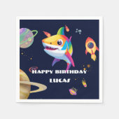 かわいいレインボーシャーク銀河系ロケット誕生日パーティー スタンダードカクテルナプキン (正面)