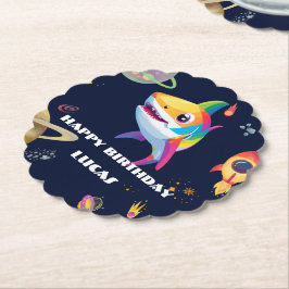 かわいいレインボーシャーク銀河系ロケット誕生日パーティー ペーパーコースター