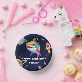 かわいいレインボーシャーク銀河系ロケット誕生日パーティー ペーパーボウル