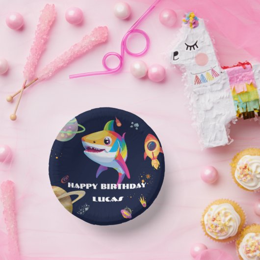 かわいいレインボーシャーク銀河系ロケット誕生日パーティー ペーパーボウル (パーティー)