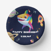 かわいいレインボーシャーク銀河系ロケット誕生日パーティー ペーパーボウル (正面)