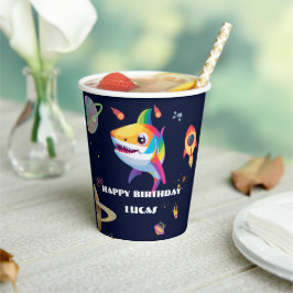 かわいいレインボーシャーク銀河系ロケット誕生日パーティー 紙コップ