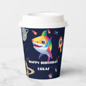 かわいいレインボーシャーク銀河系ロケット誕生日パーティー 紙コップ (裏面)