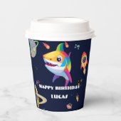 かわいいレインボーシャーク銀河系ロケット誕生日パーティー 紙コップ (正面)