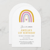 かわいいレインボーシンプル1歳の誕生日の招待状 招待状 (正面/裏面)