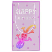 かわいいレインボージェッコトカゲonピンク スモールペーパーバッグ (正面)