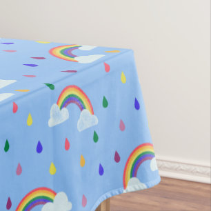 かわいいレインボースカイ雨粒パターン テーブルクロス