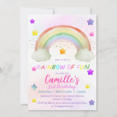 かわいいレインボースターの女の子の誕生日 招待状 (正面)