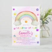 かわいいレインボースターの女の子の誕生日 招待状 (スタンド正面)