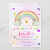 かわいいレインボースターの女の子の誕生日 招待状 (正面/裏面)