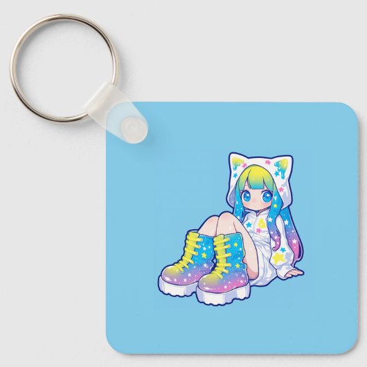 かわいいレインボースター猫耳少女 キーホルダー (正面)