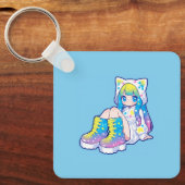 かわいいレインボースター猫耳少女 キーホルダー (正面)