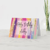 かわいいレインボーストライプグリッターフェイク誕生日 カード (正面)