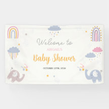 かわいいレインボーゾウ赤ちゃんシャワーの看板バナー