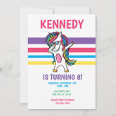 かわいいレインボーダビングユニコーン女の子の誕生日パーティー 招待状 (正面)