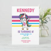 かわいいレインボーダビングユニコーン女の子の誕生日パーティー 招待状 (スタンド正面)