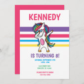 かわいいレインボーダビングユニコーン女の子の誕生日パーティー 招待状 (正面/裏面)