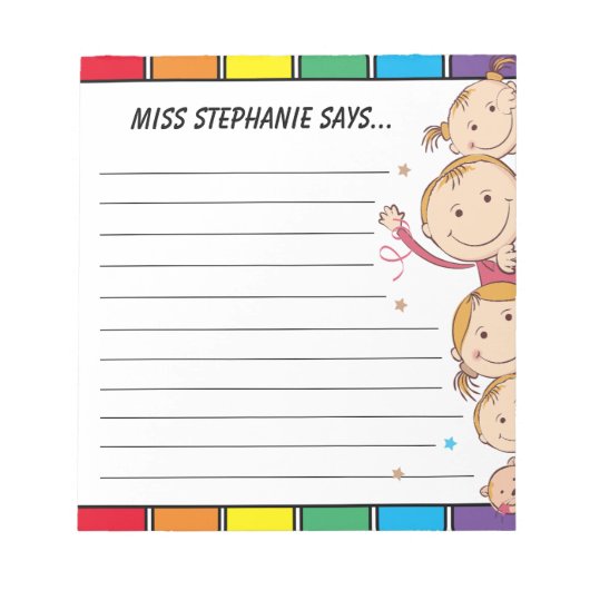 かわいいレインボーチルドレン先生名 ノートパッド (正面)