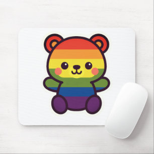 かわいいレインボーテディ – かわいいLGBTQ+プライドプラッシュ マウスパッド