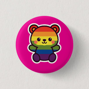 かわいいレインボーテディ – かわいいLGBTQ+プライドプラッシュ 缶バッジ