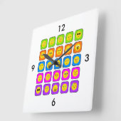 かわいいレインボーハッピー顔絵文字パターン スクエア壁時計 (傾斜)