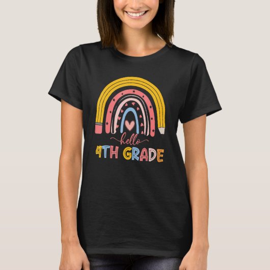 かわいいレインボーハロー4年生先生初日 Tシャツ (正面)