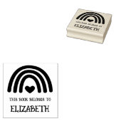 かわいいレインボーハートこの本は蔵書票 ラバースタンプ (押印)