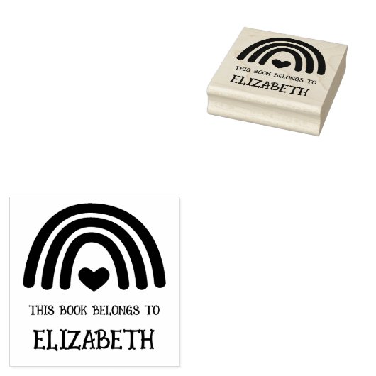 かわいいレインボーハートこの本は蔵書票 ラバースタンプ (押印)